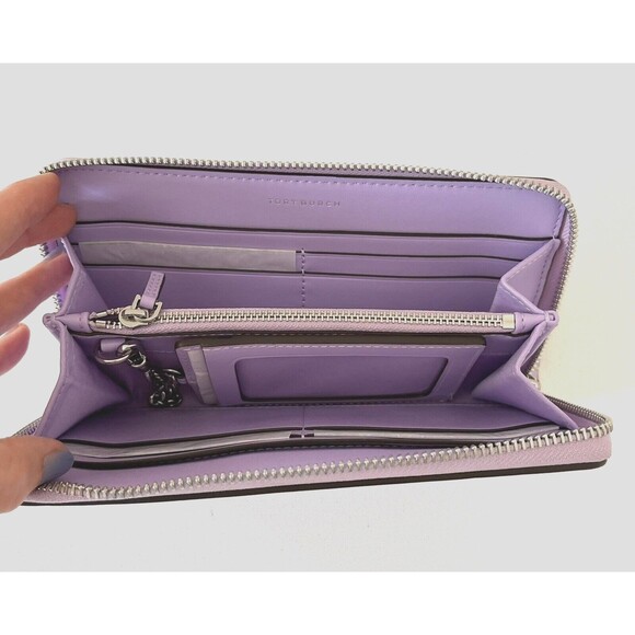 New Tory Burch Britten Patent Zip Continental Wallet Lavender with Card Holder - Picture 8 of 8